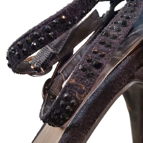 BLACK SUEDE RHINESTONE STELETTOS SIZE 6 - Picture 5 of 14